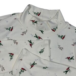 Croft‎ & Barrow Womens Mock Neck Tunic Top Cream Cardinal Bird Print Size XXL